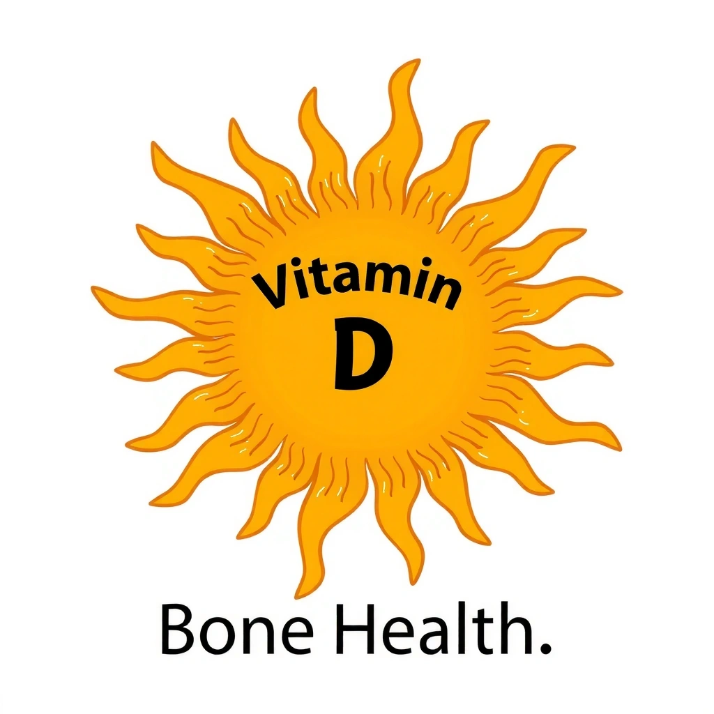 Ilustración de un sol con rayos, simbolizando la vitamina D y la salud ósea.