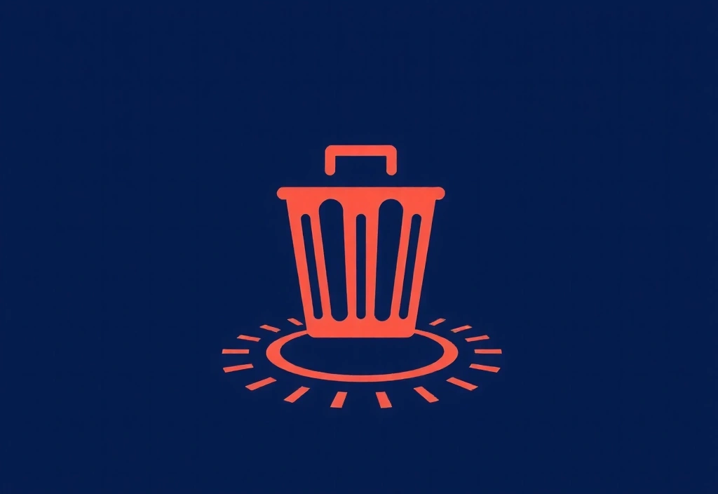 Ilustración de un icono de papelera sobre datos digitales, simbolizando el derecho a la eliminación de datos.