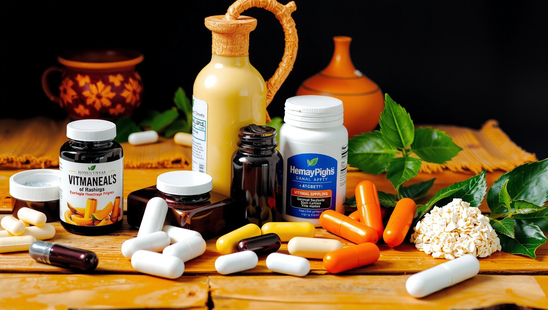 Atmósfera de suplementos naturales y elementos antiguos